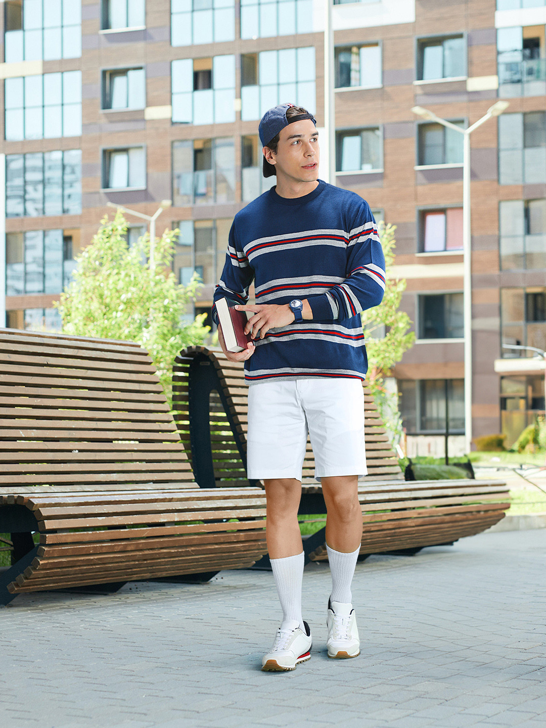 

Harvard Men Navy Blue & Grey Striped Pullover Sweater