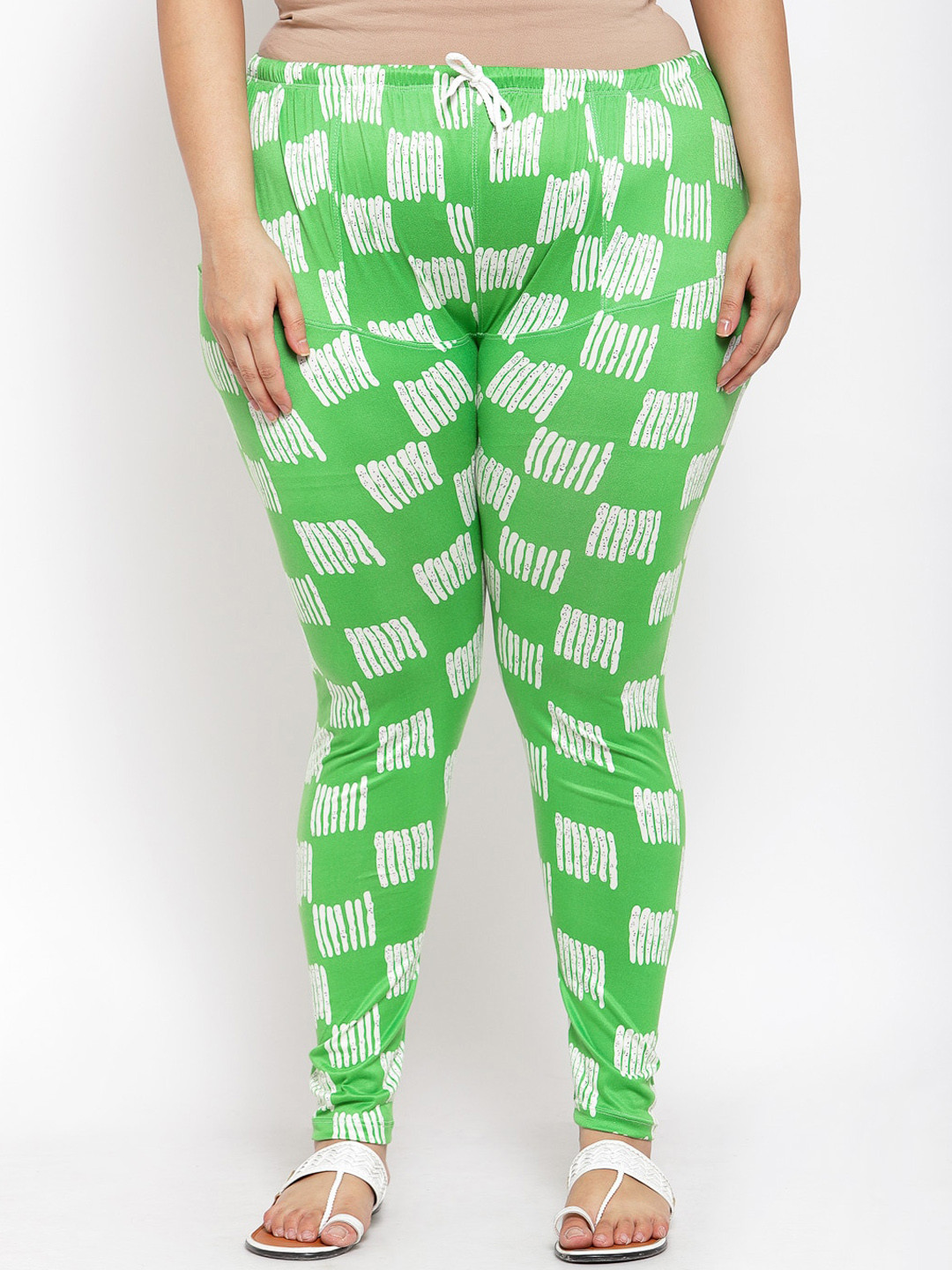 

KLOTTHE Plus Size Women Green & White Printed Ankle-Length Leggings