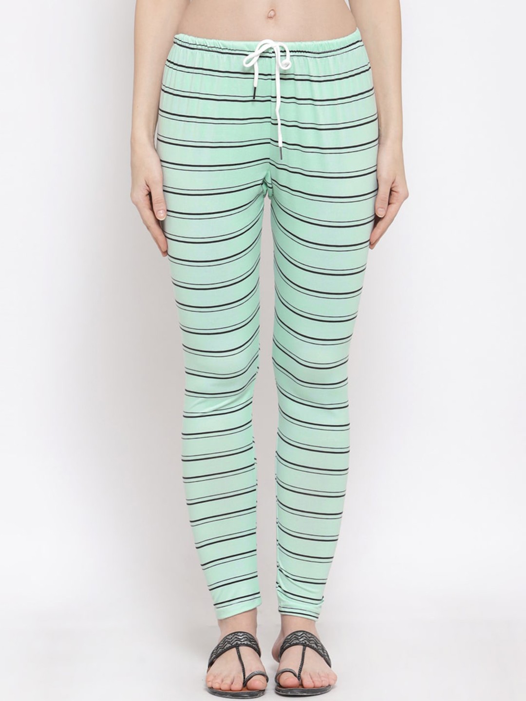 

KLOTTHE Women Green & Black Striped Leggings