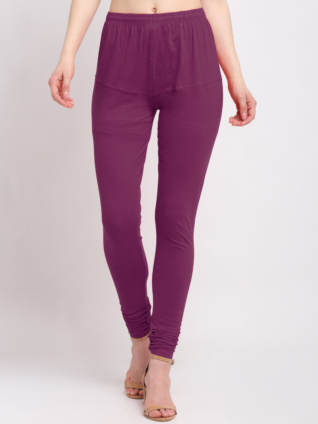 

KLOTTHE Women Purple Solid Cotton Churidar Length Leggings