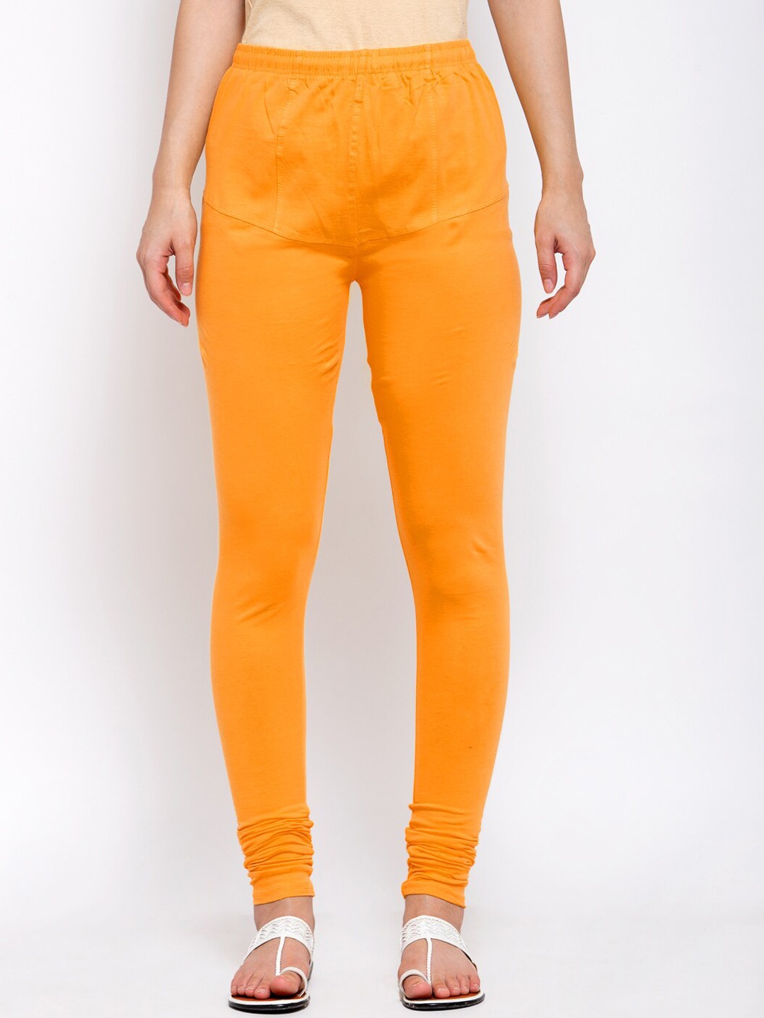 

KLOTTHE Women Yellow Solid Cotton Churidar Length Leggings