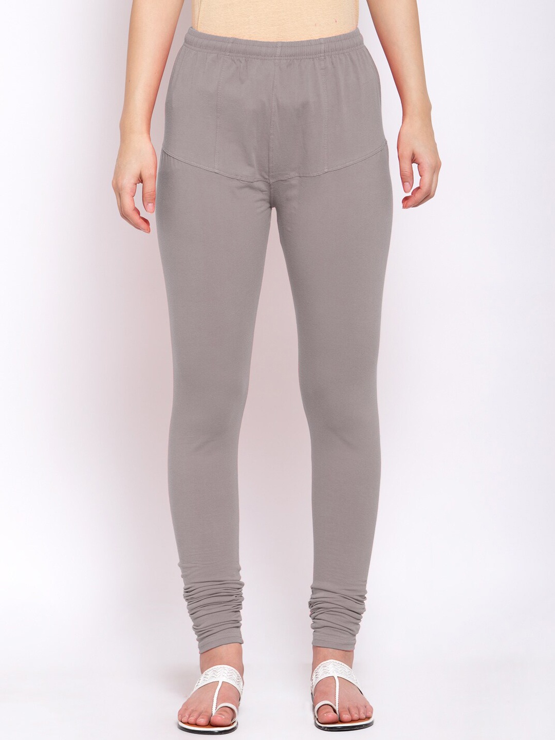 

KLOTTHE Women Grey Solid Churidar-Length Leggings