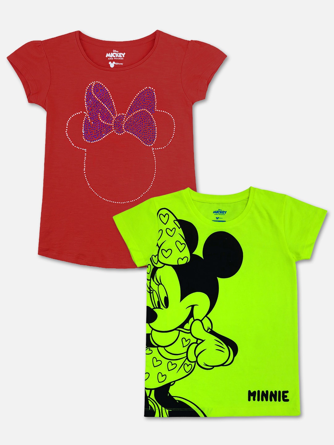 

Kids Ville Boys Pack of 2 Red & Green Mickey & Friends Printed T-shirts
