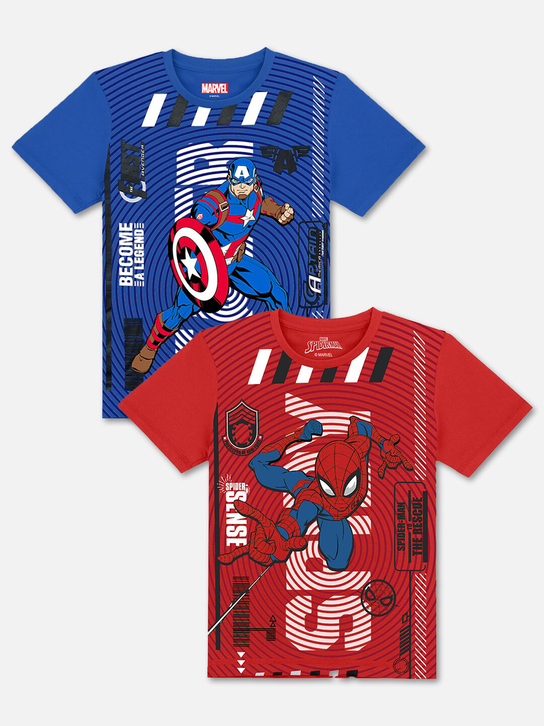 

Kids Ville Boys Red & Blue 2 Avengers Printed Pure Cotton T-shirt