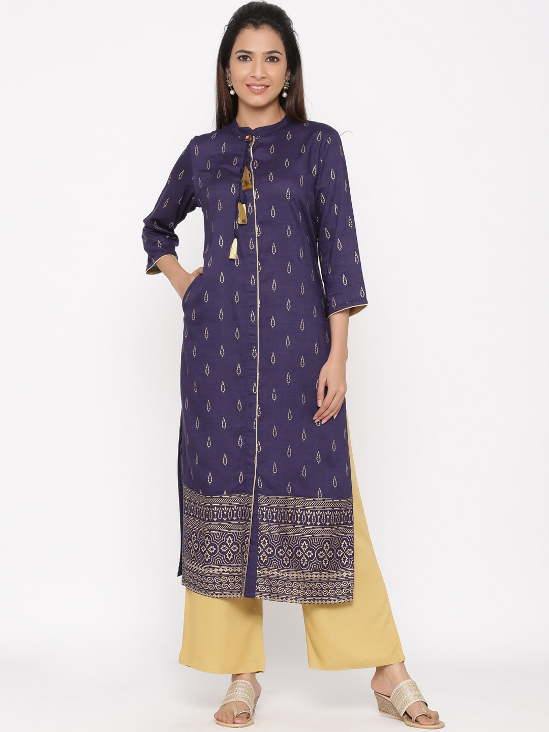 

Jaipur Kurti Women Blue Ethnic Motifs Printed Kurta with Palazzos