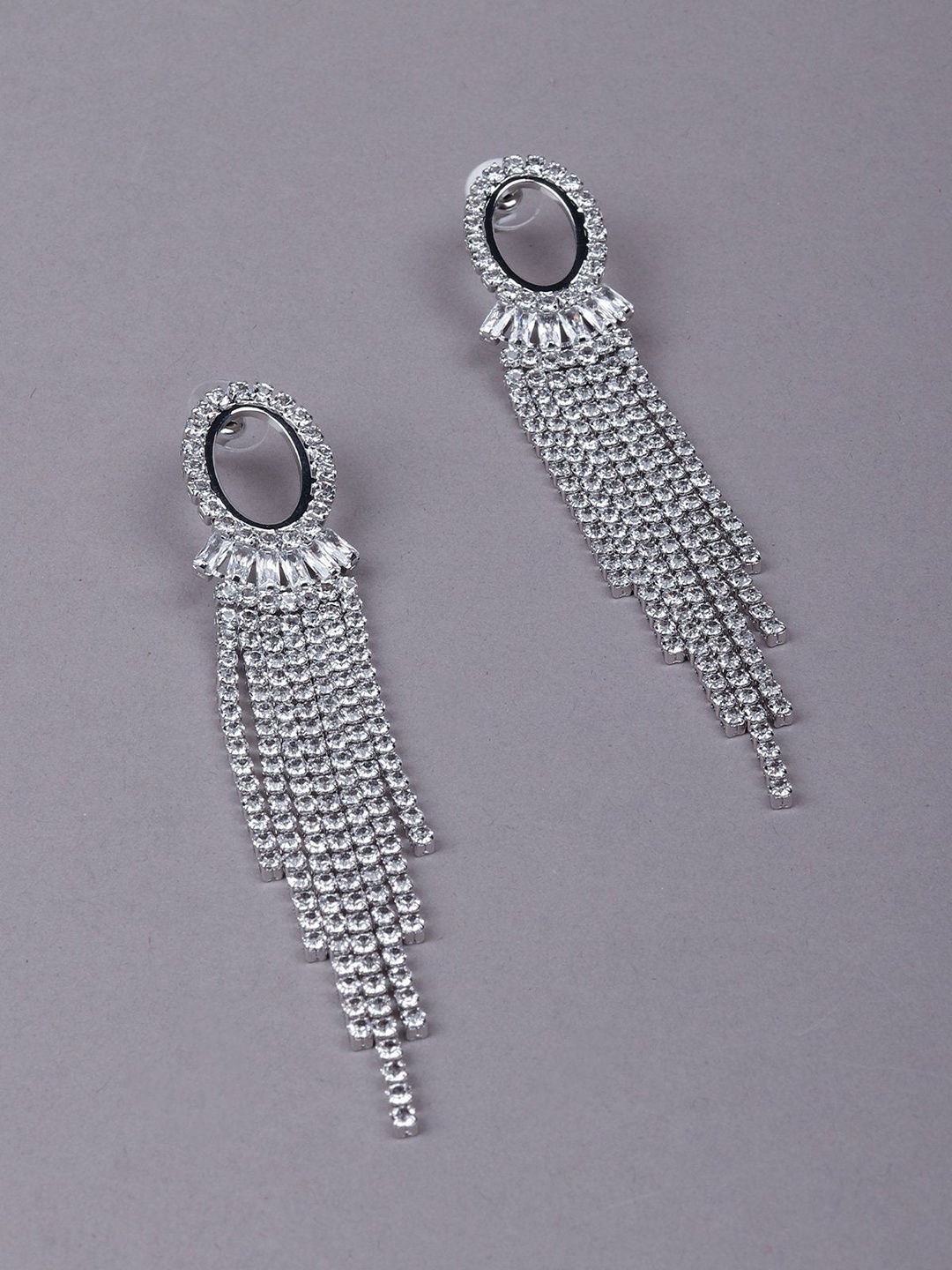 

ODETTE Silver-Toned Contemporary Drop Earrings