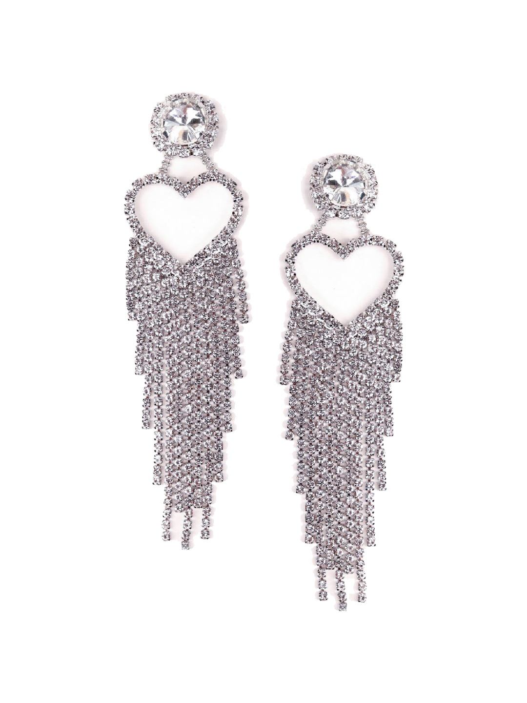 

ODETTE Silver-Toned Heart Shaped Drop Earrings