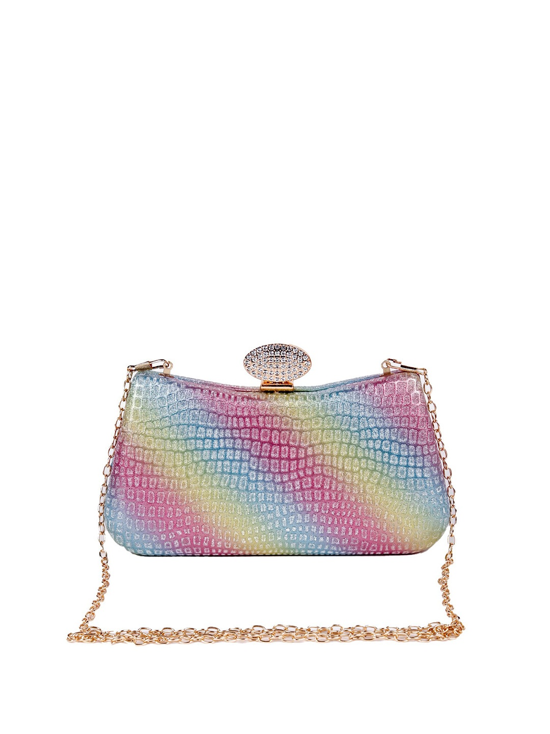 

ODETTE Pink & Blue Textured Box Clutch