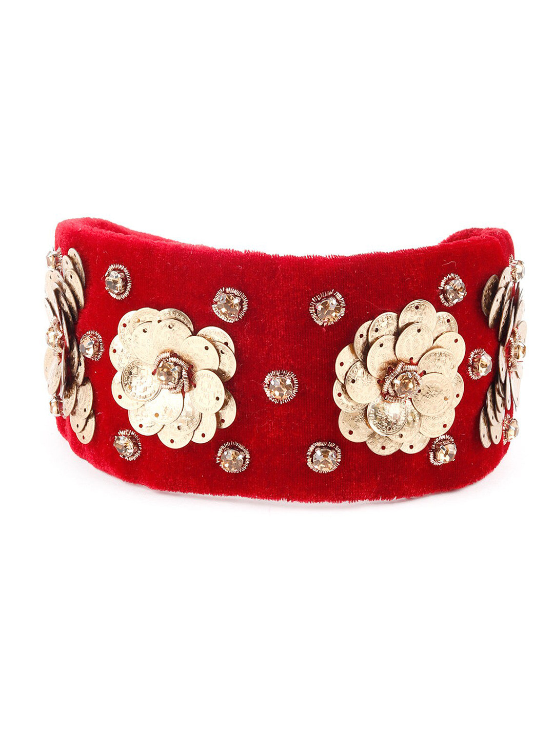 

ODETTE Women Red & Gold-Toned Embellished Hairband