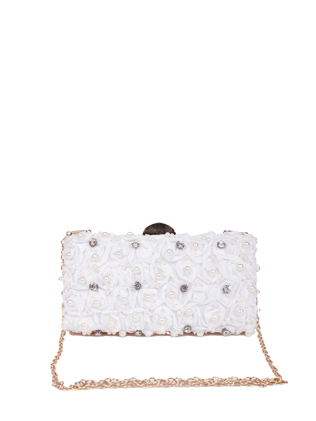 

ODETTE White & Gold-Toned Embellished Box Clutch