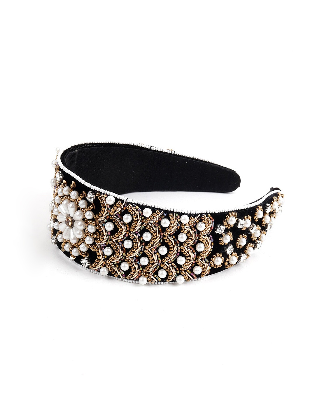 

ODETTE Women Black & White Embellished Hairband