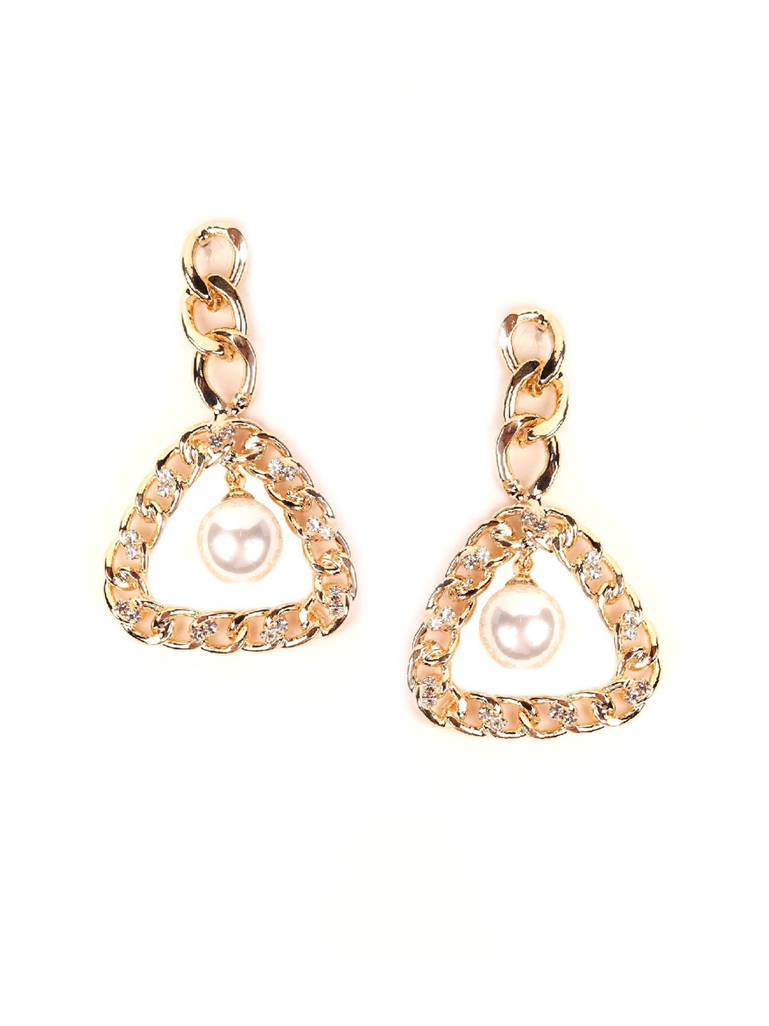 

ODETTE Gold-Toned & White Classic Stone Studded & Beaded Drop Earrings