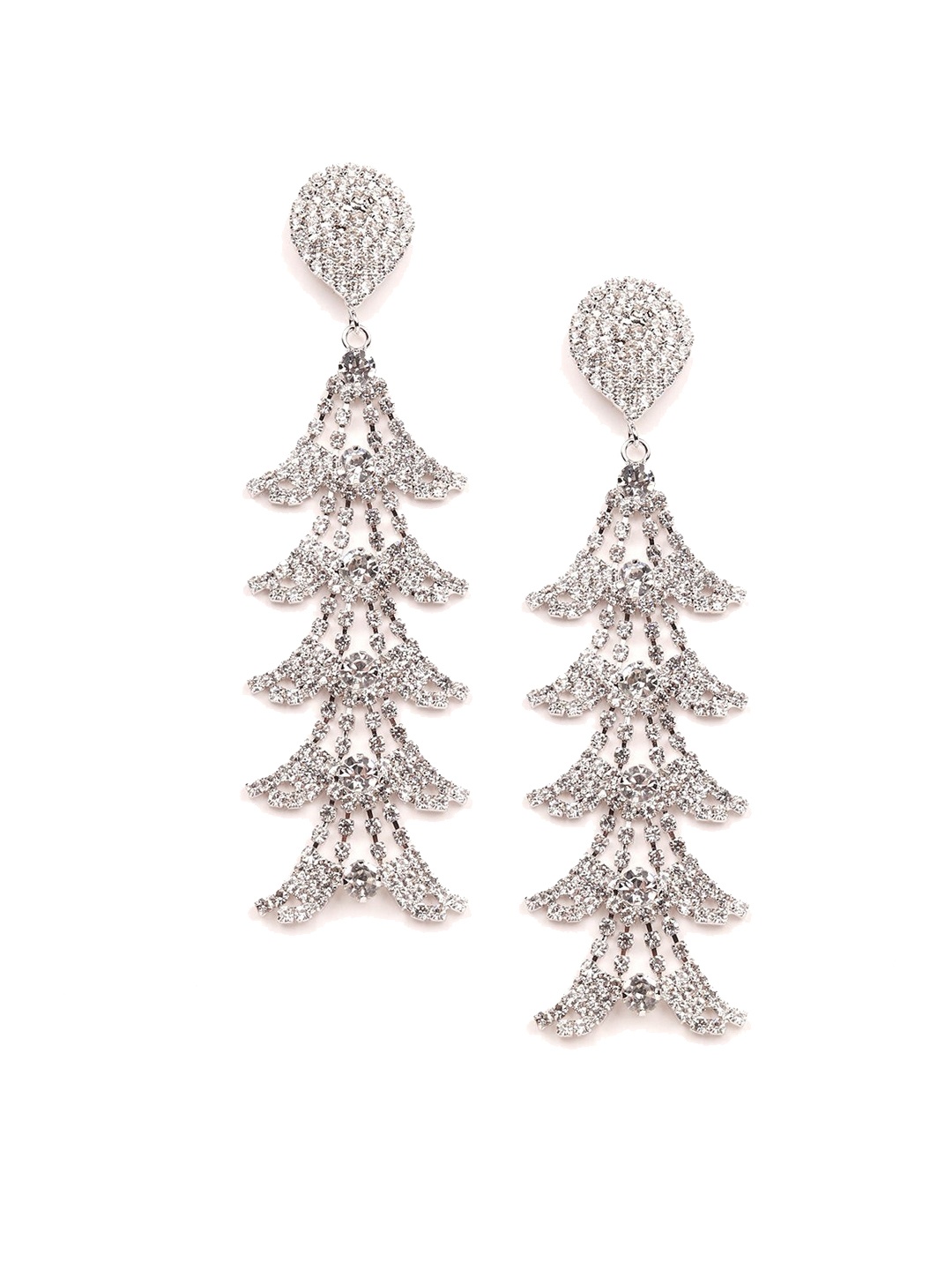 

ODETTE Silver-Toned & White Classic Drop Earrings