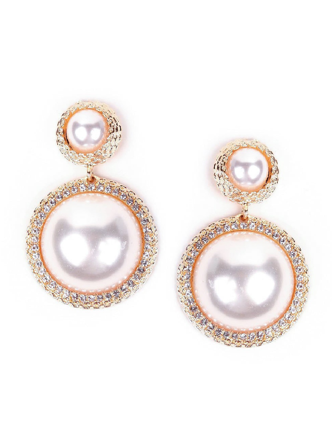 

ODETTE Women Gold-Toned & White Classic Drop Earrings