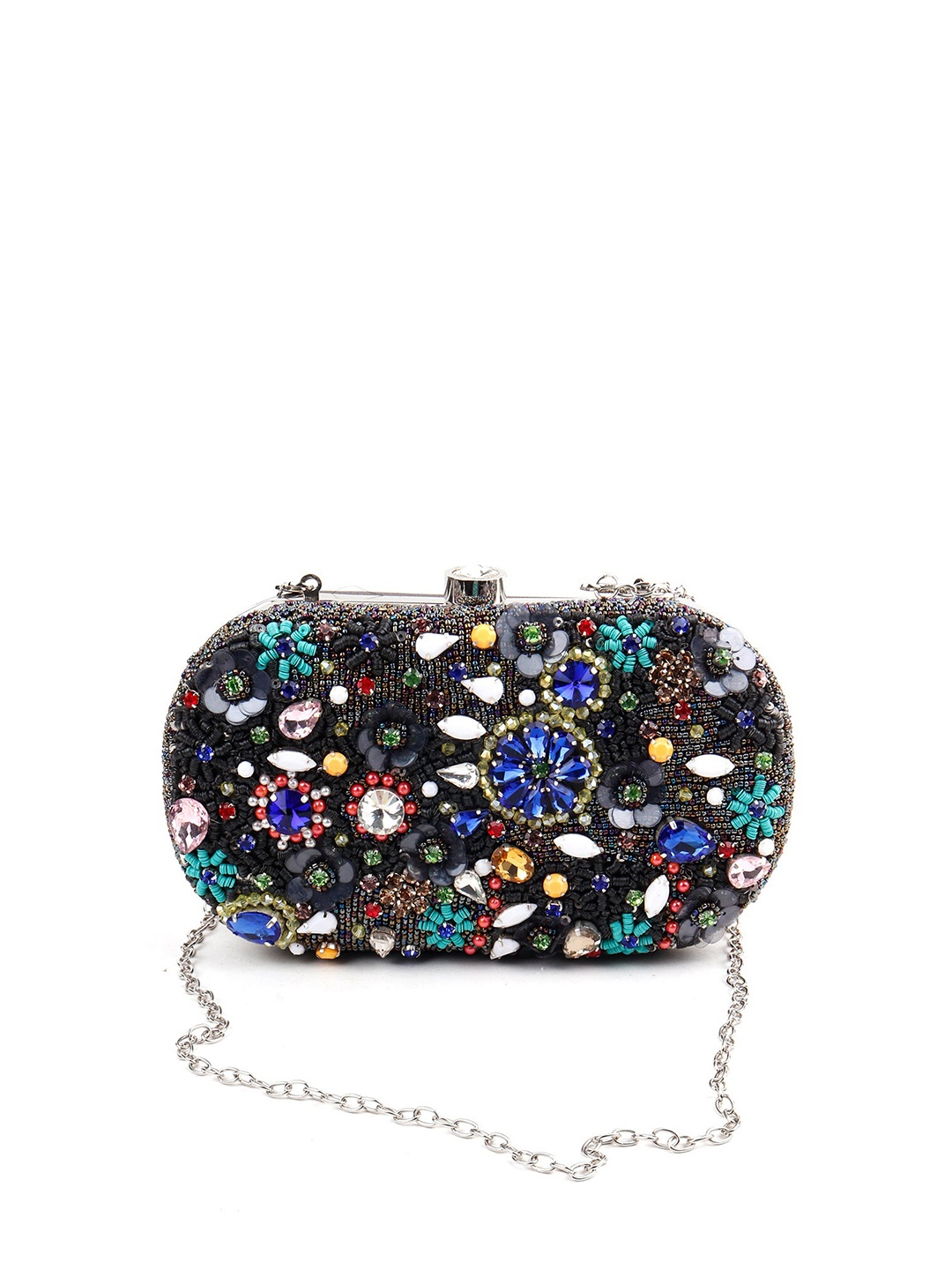 

ODETTE Black & Blue Embellished Foldover Clutch