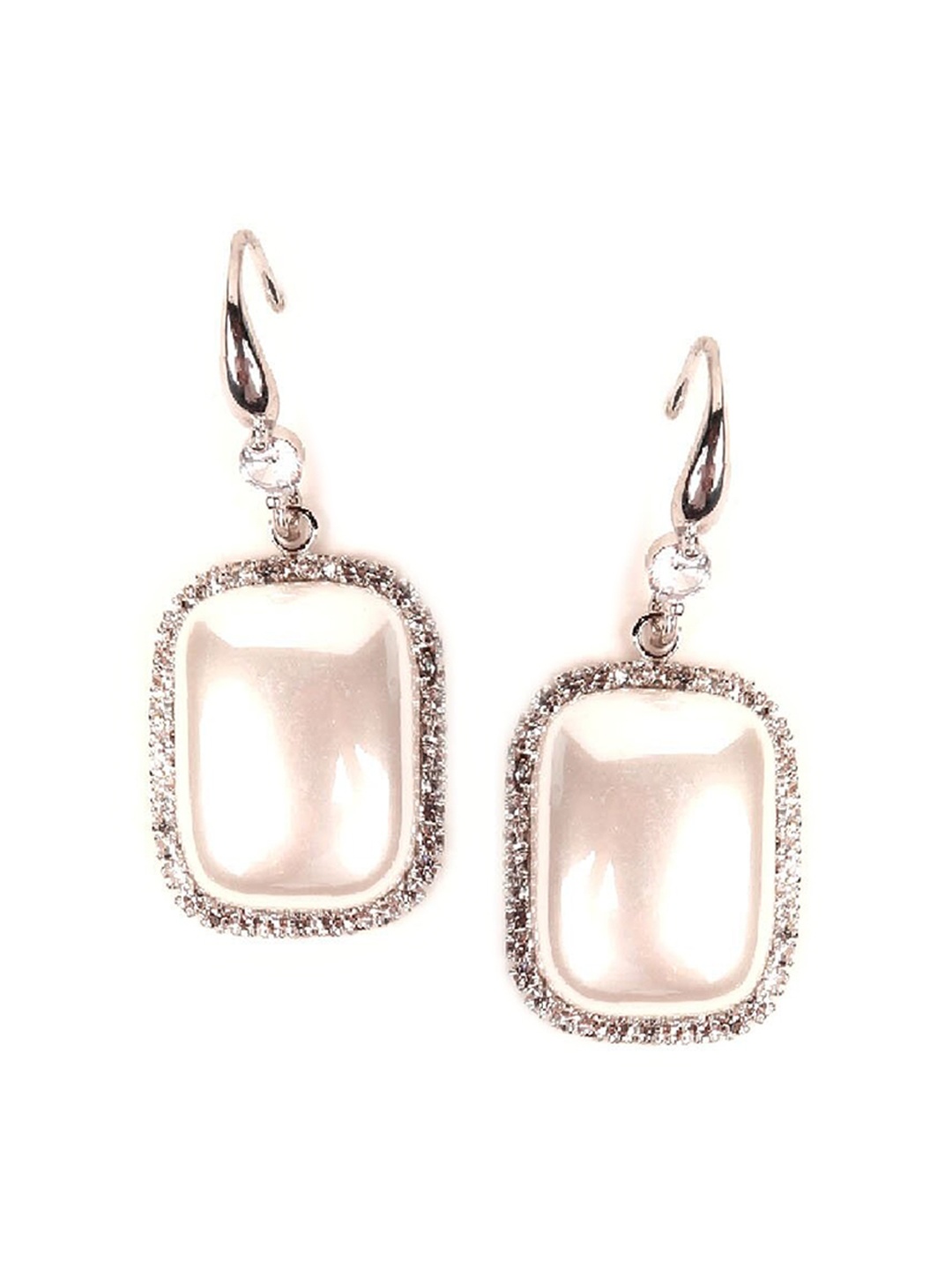 

ODETTE Silver-Toned & Pink Classic Drop Earrings