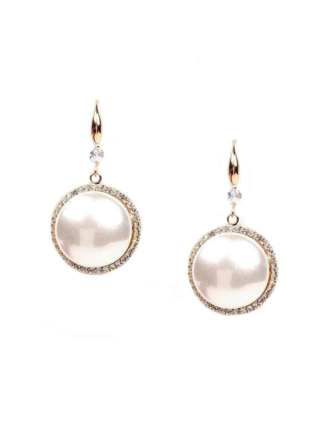 

ODETTE Women White & Gold Toned Classic Drop Earrings