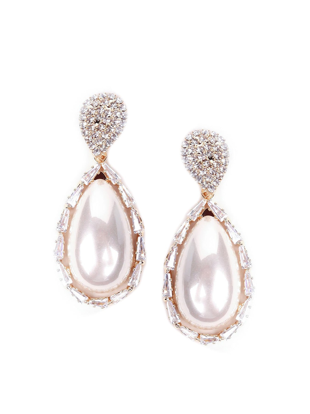

ODETTE Gold-Toned & White Classic Drop Earrings