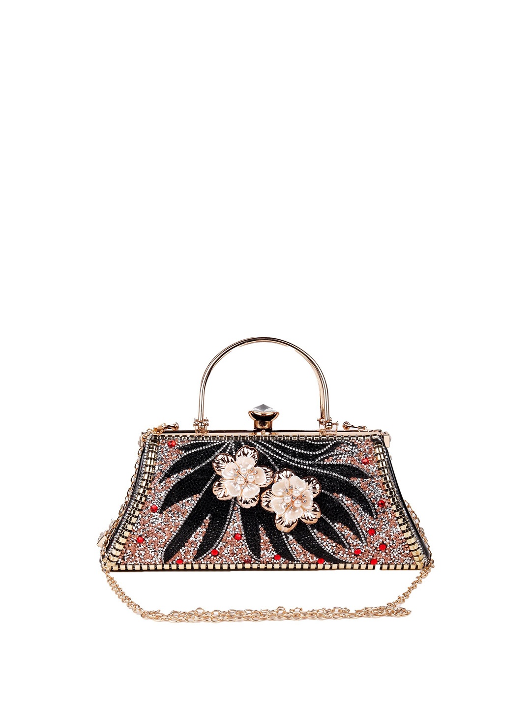 

ODETTE Black & Red Printed Embellished Box Clutch