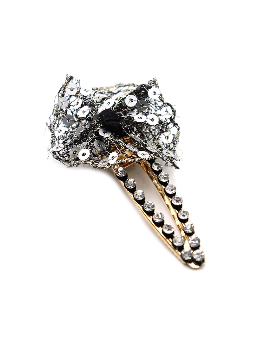 

ODETTE Women Black & Silver-Toned Embellished Tic Tac Hair Clip