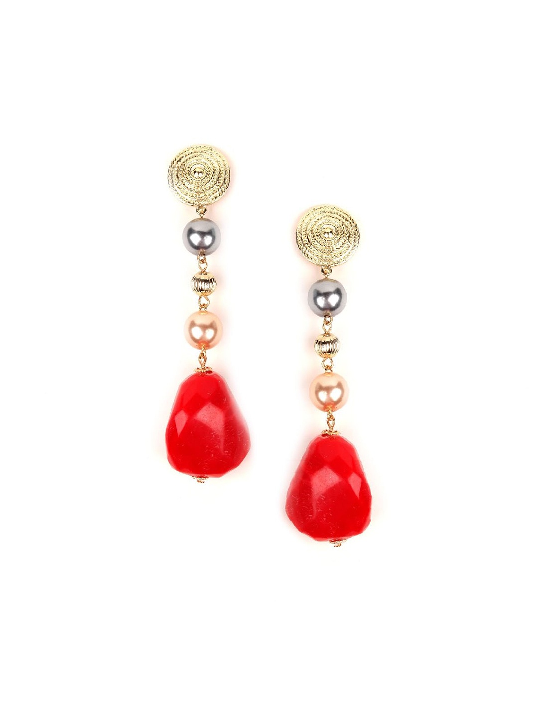 

ODETTE Red & Gold-Toned Classic Drop Earrings