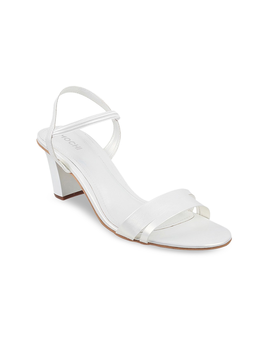 

Mochi White Striped Block Heels