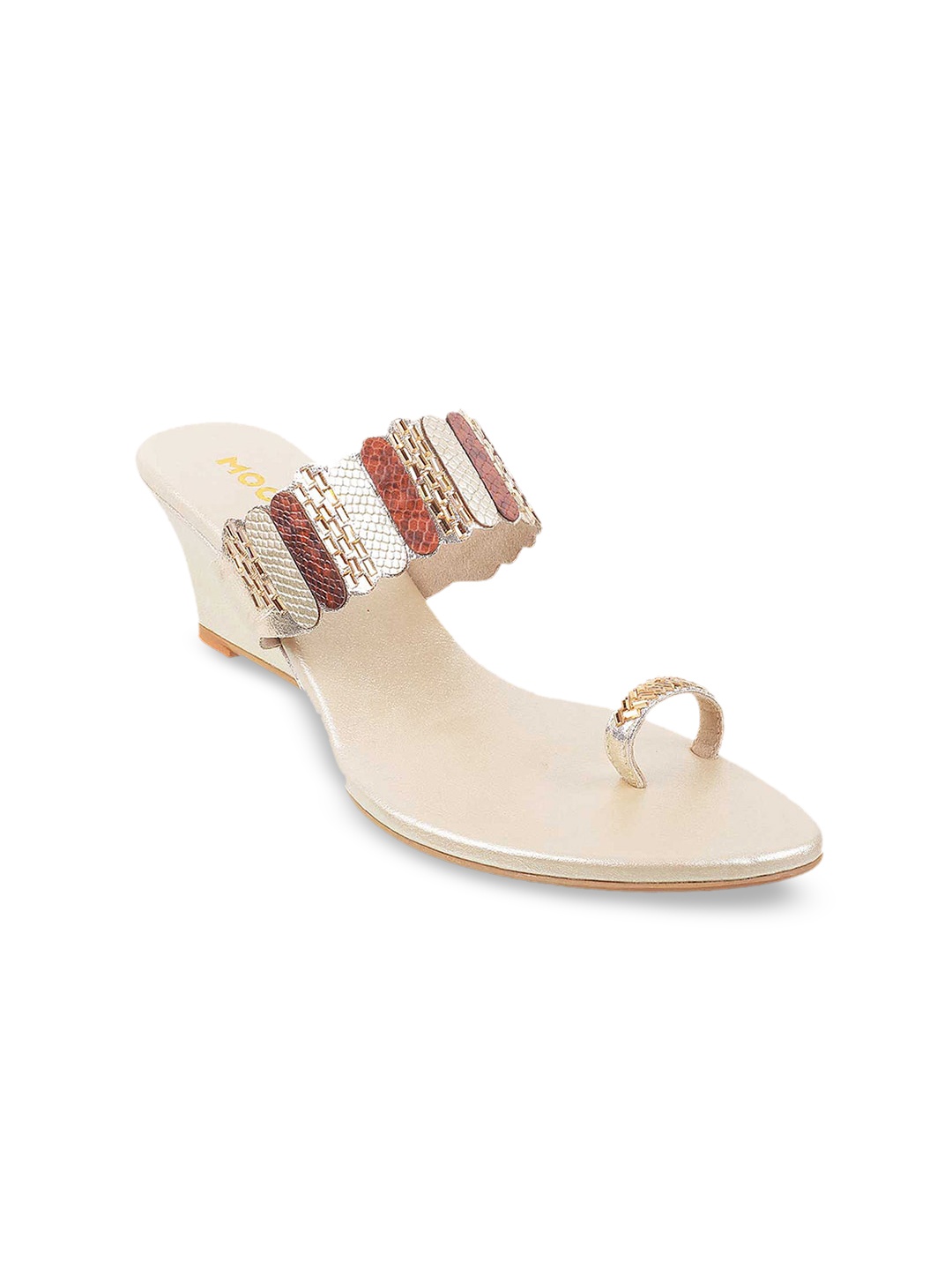 

Mochi Gold-Toned & Beige Embellished Wedge Sandals