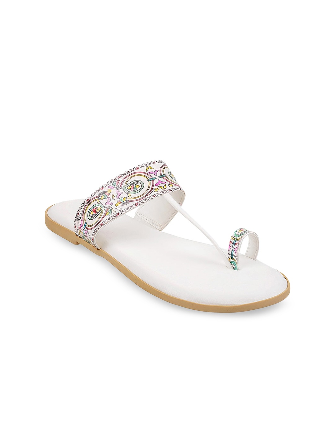 

Mochi Women White Printed One Toe Flats