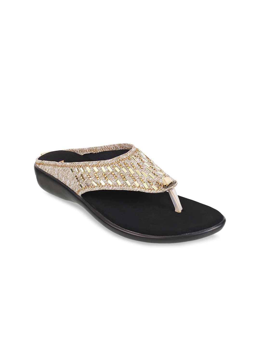 

Mochi Women Beige Embellished T-Strap Flats