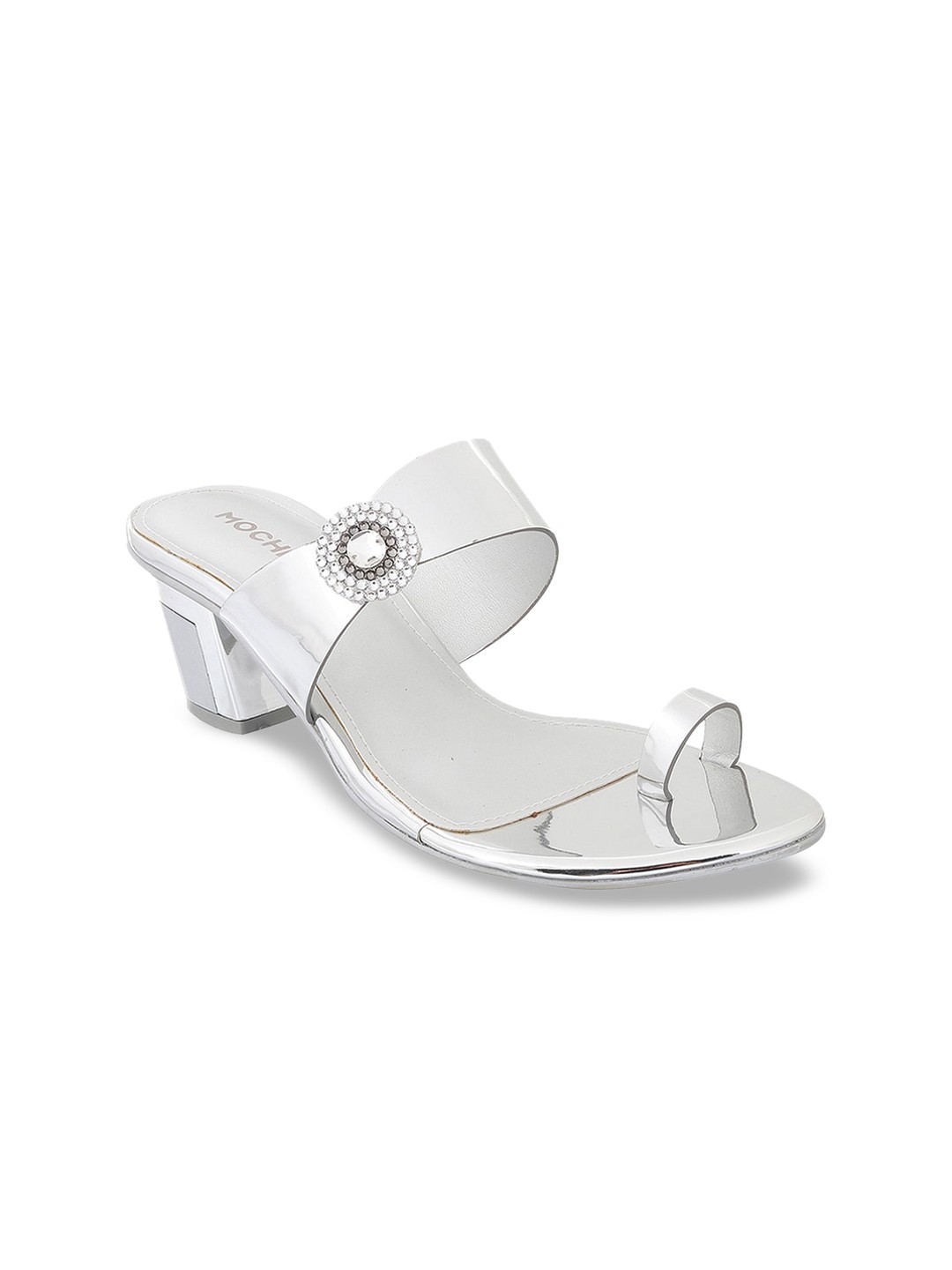 

Mochi Silver-Toned Embellished Block Heels