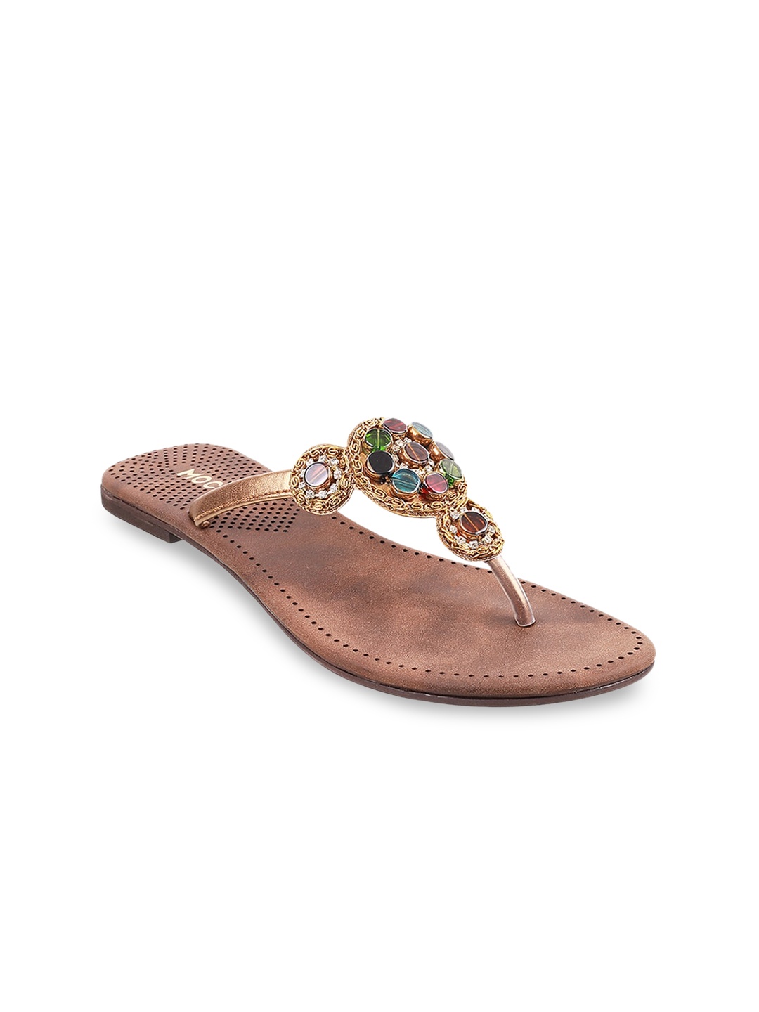 

Mochi Women Gold-Toned Embellished T-Strap Flats