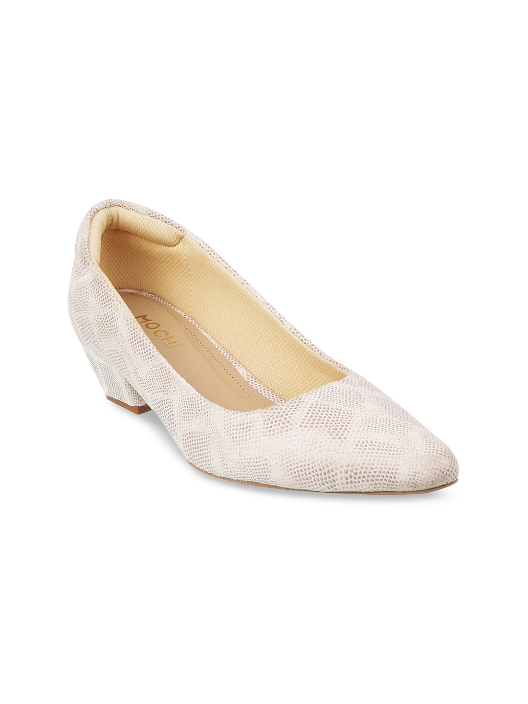 

Mochi Women Beige Printed Block Pumps