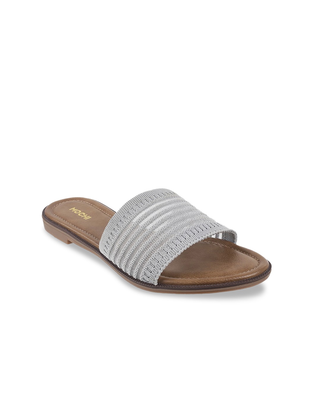

Mochi Women Grey Striped Open Toe Flats