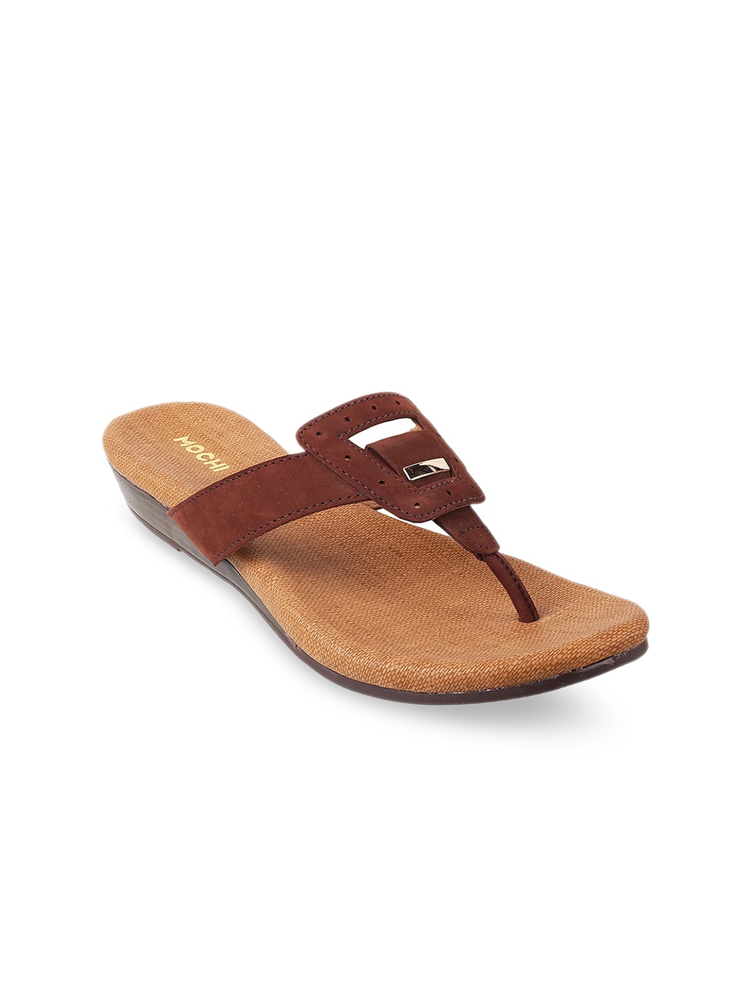 

Mochi Brown Comfort Sandals with Laser Cuts