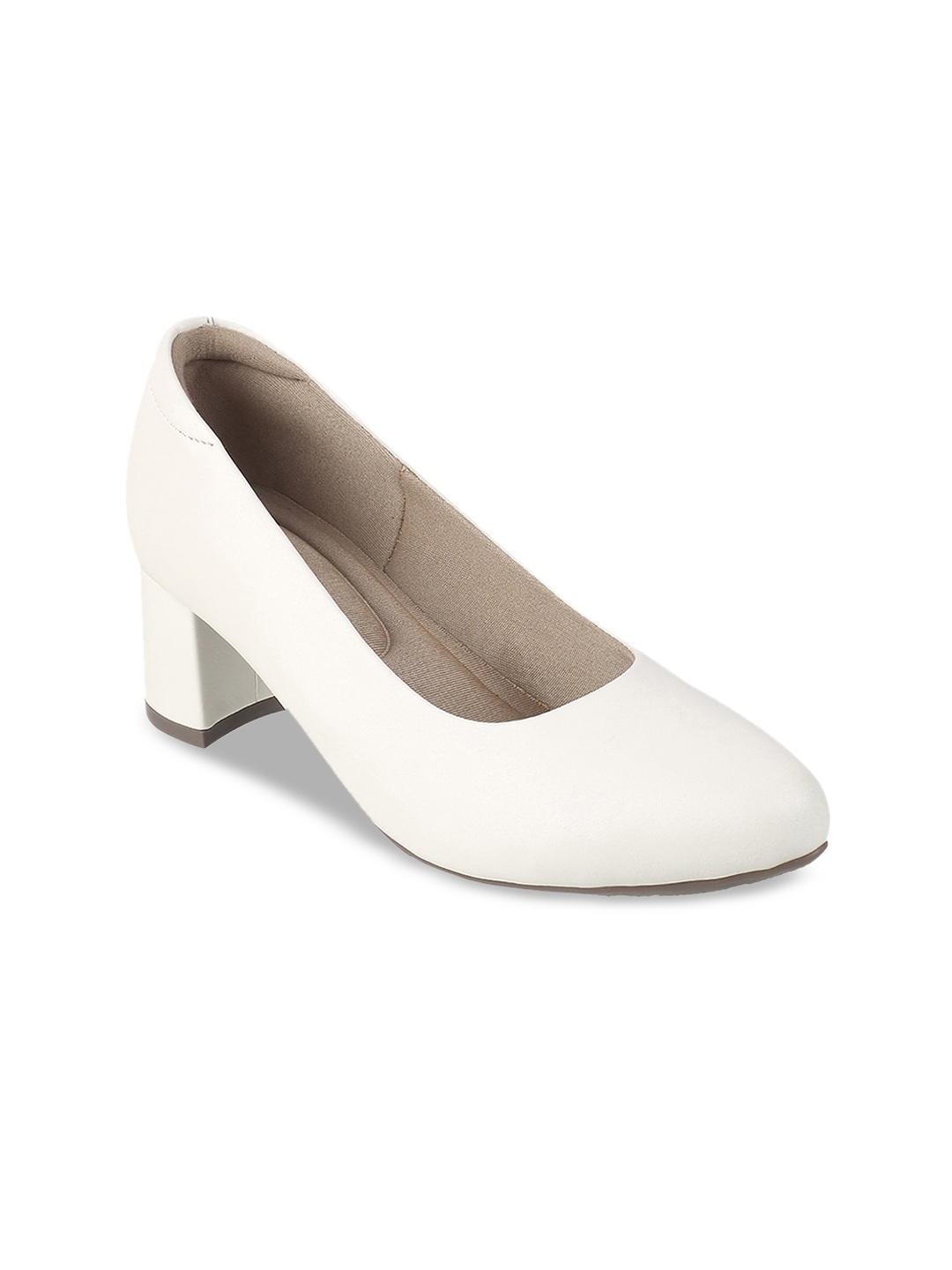 

Mochi White Block Solid Casual Pump Block Heels