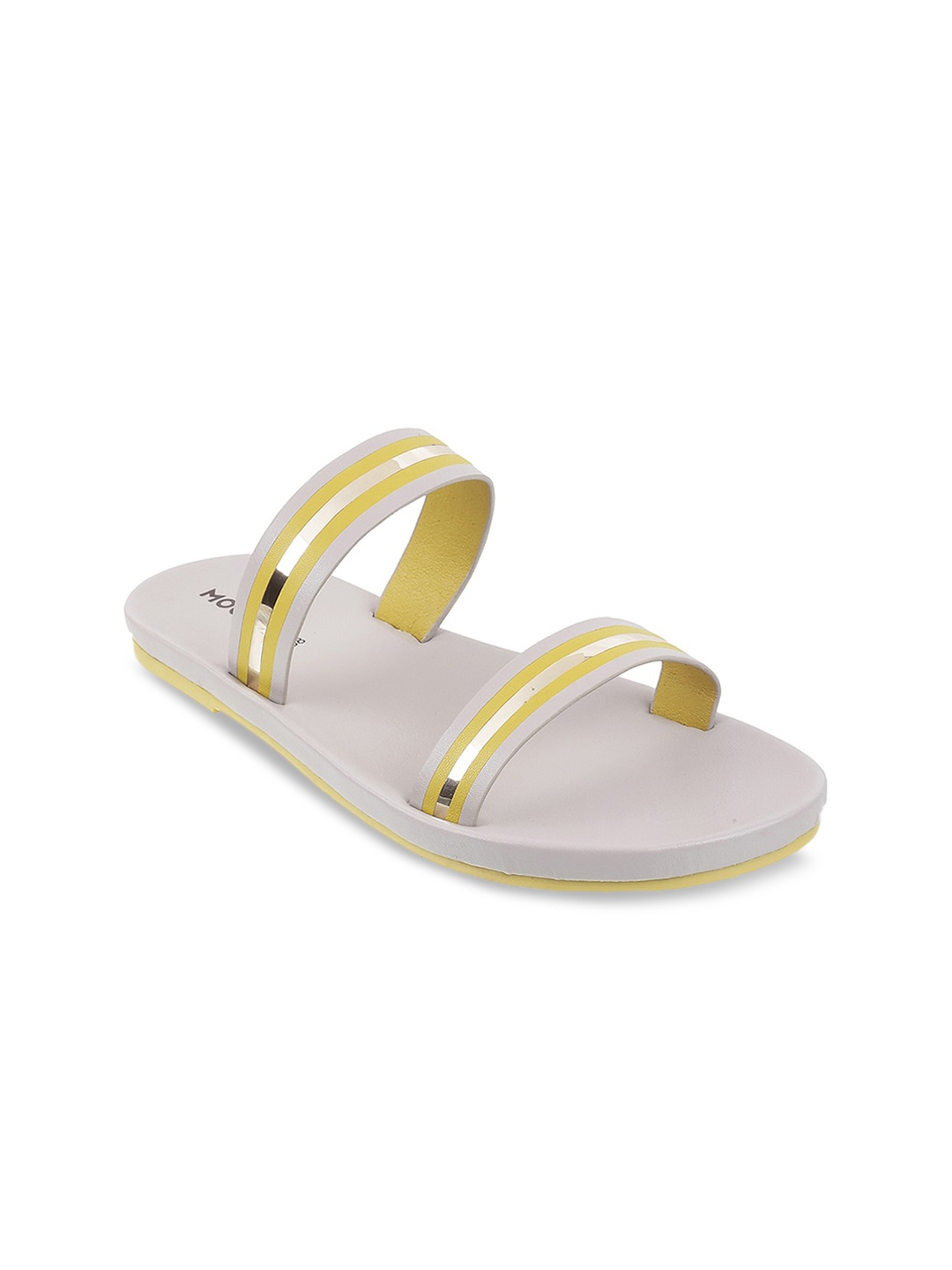 

Mochi Women Yellow Striped Open Toe Flats
