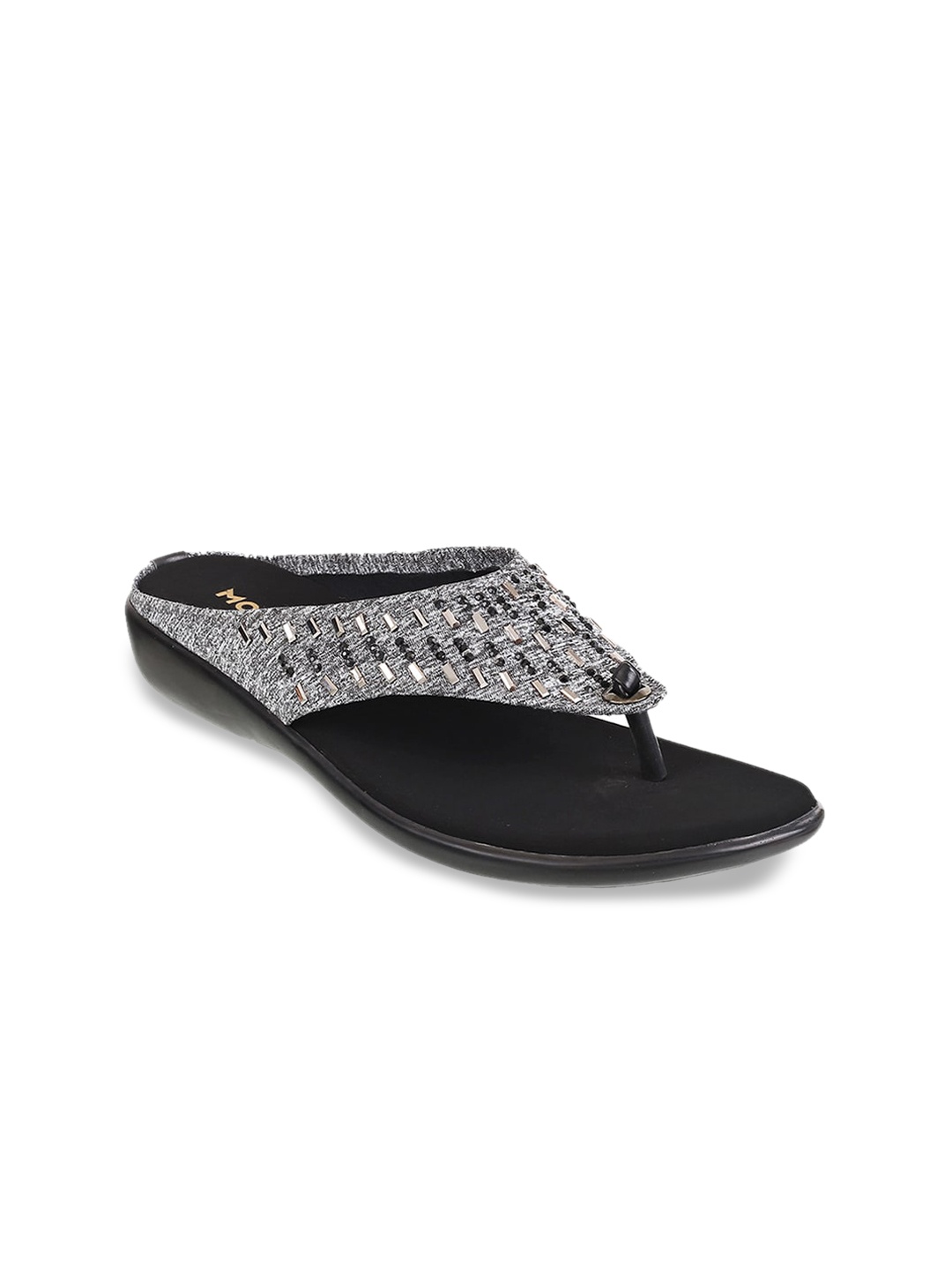 

Mochi Women Black Embellished T-Strap Flats