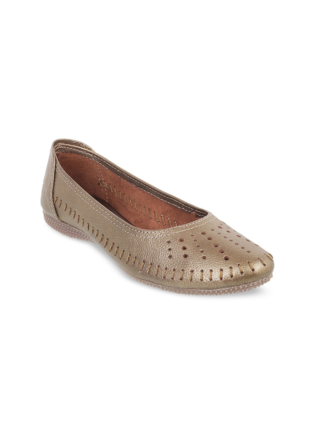

Mochi Women Gold-Toned Textured Ballerinas with Laser Cuts Flats