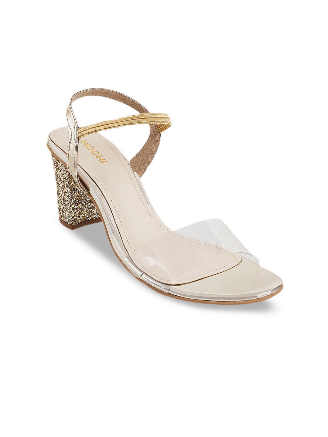 

Mochi Gold-Toned & Transparent Colourblocked Block Sandals