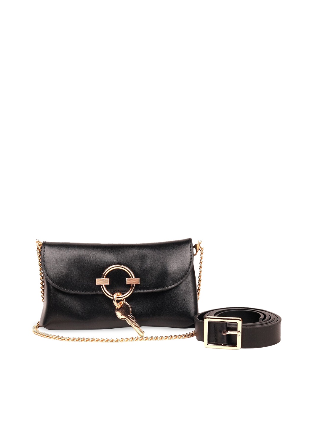 

ODETTE Black Leather Waist Belt Structured Sling Bag