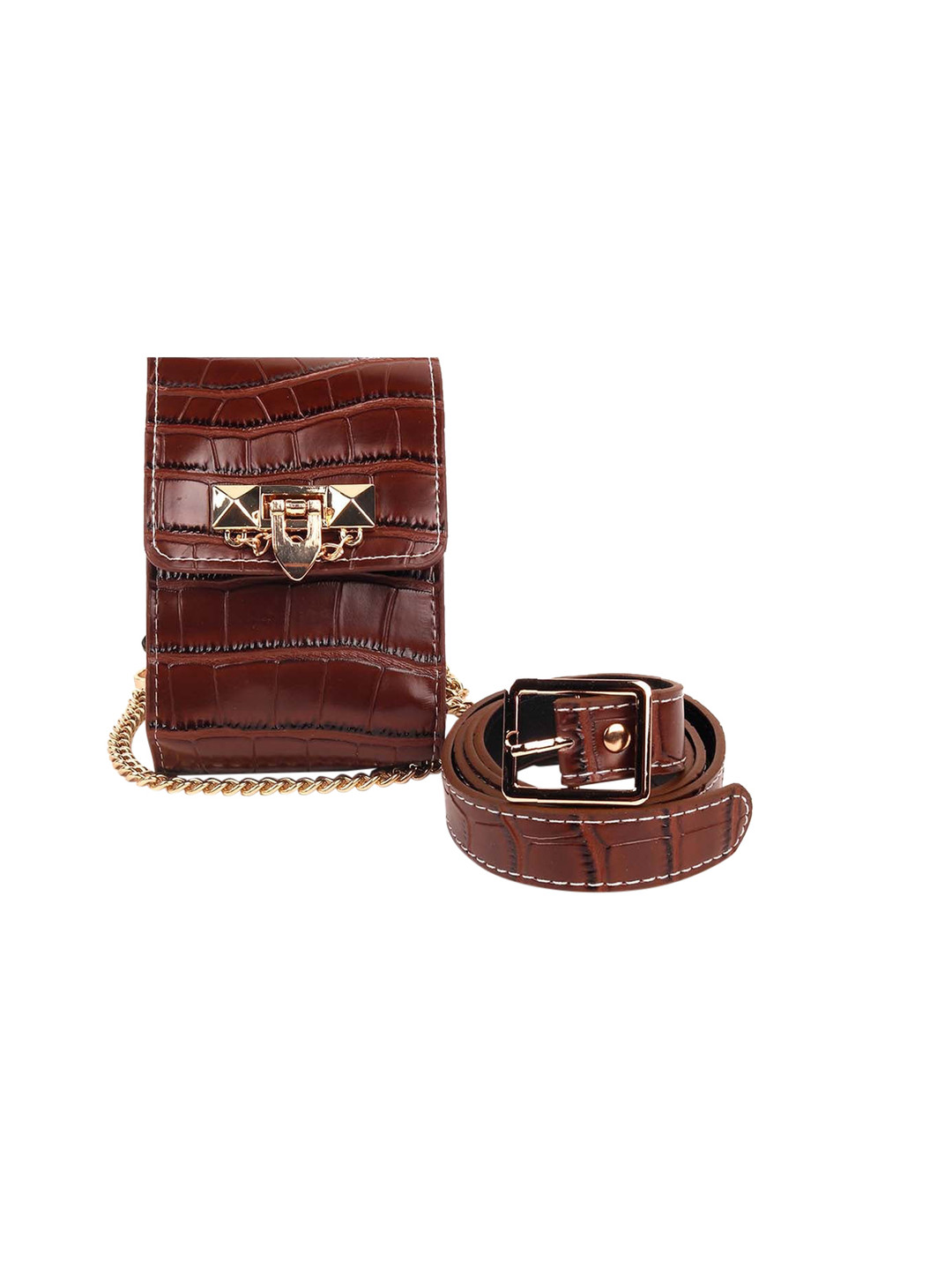 

ODETTE Brown Textured Leather Structured Sling Bag