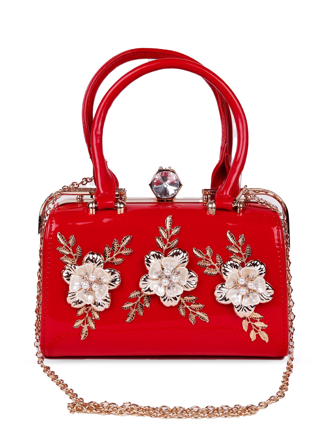 

ODETTE Red Floral Structured Shoulder Bag with Embellished