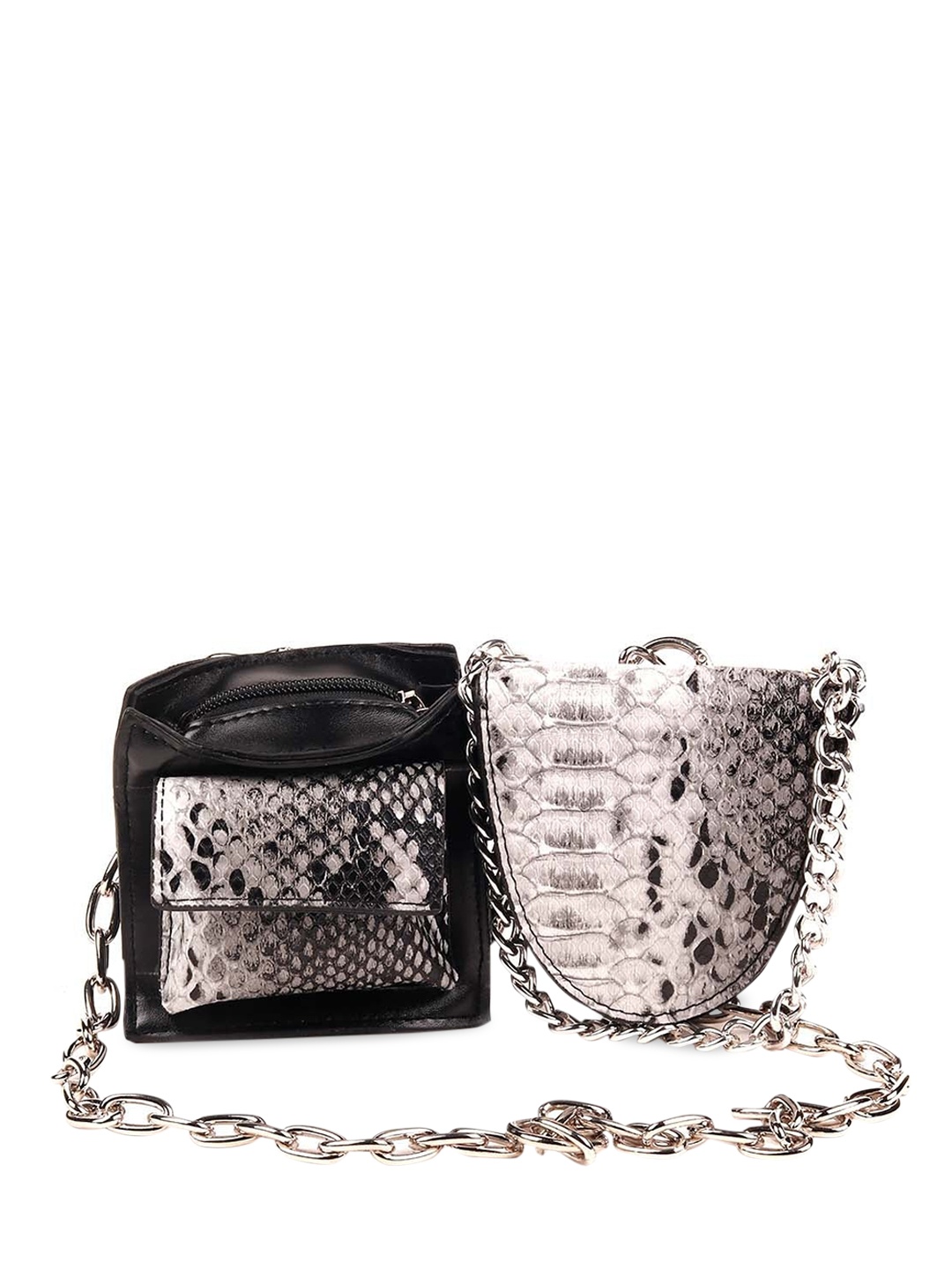 

ODETTE Women Black & Silver Textured Leather Swagger Sling Bag