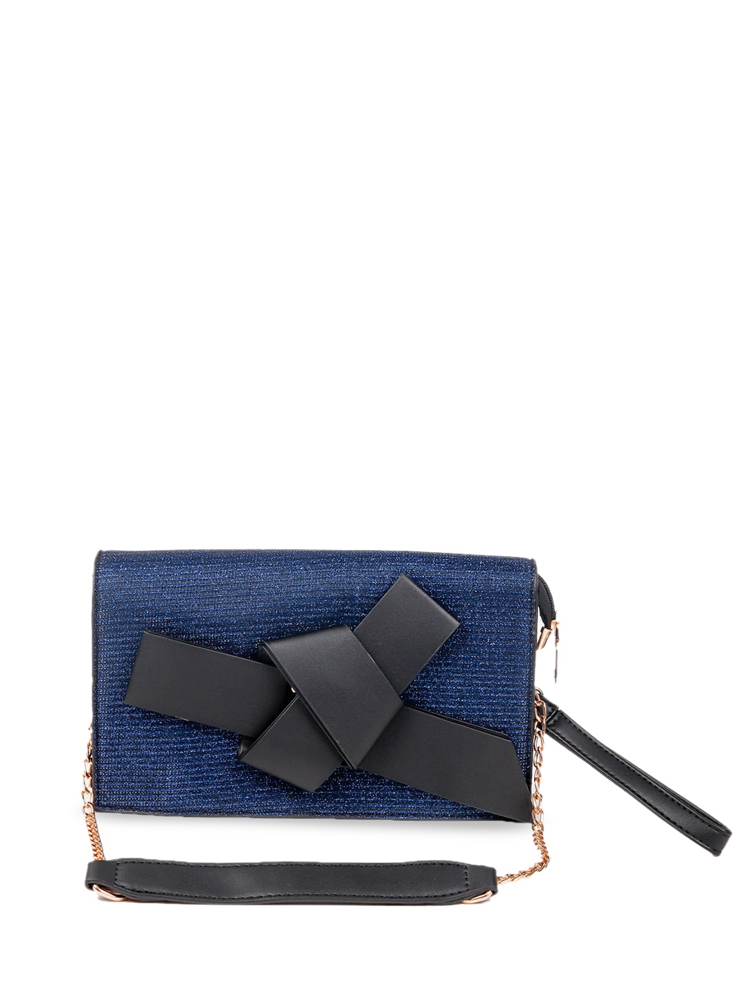 

ODETTE Navy Blue Printed Structured Sling Bag with Bow Detail