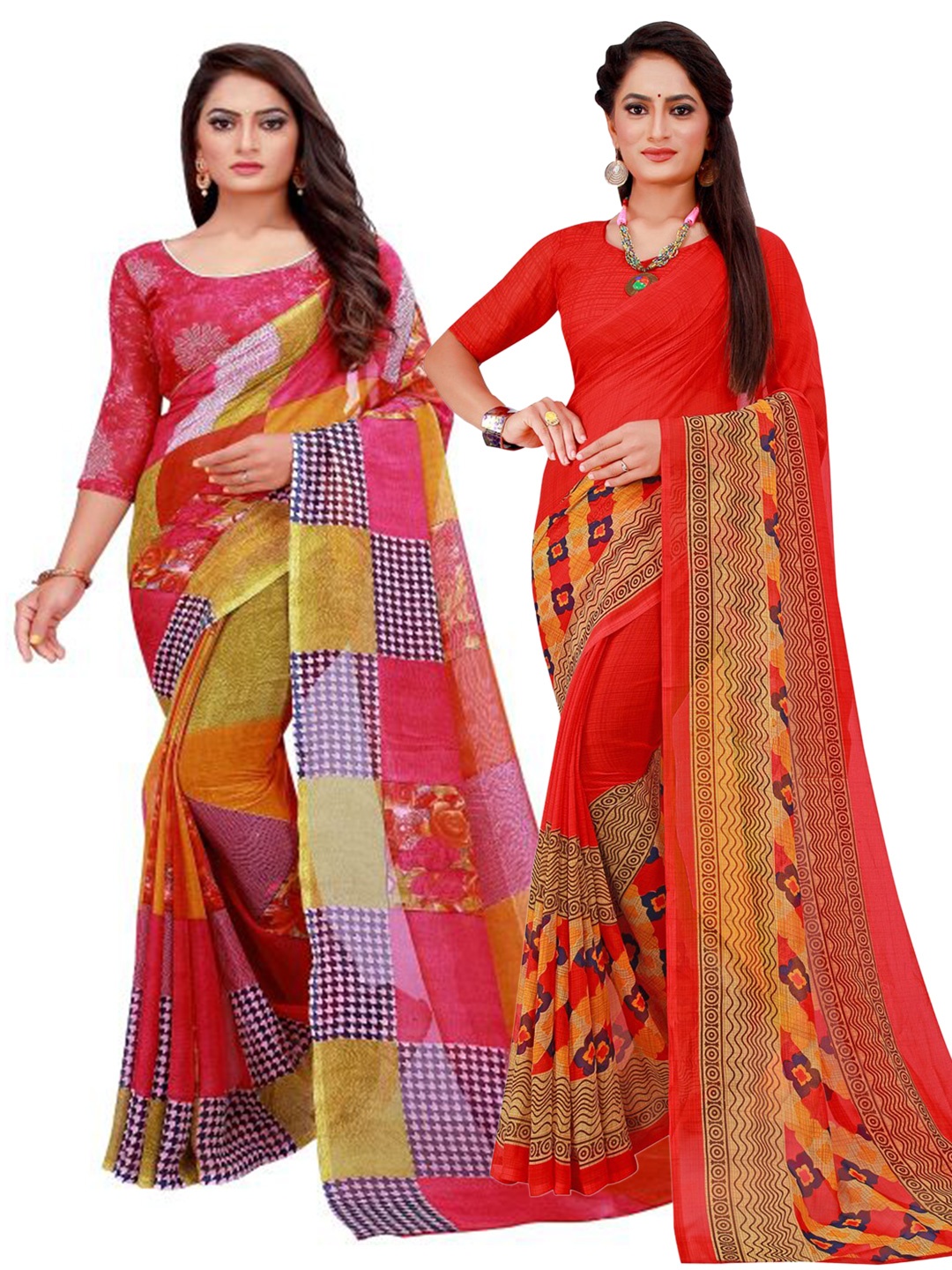 

SAADHVI Red Set of 2 Printed Pure Georgette Saree