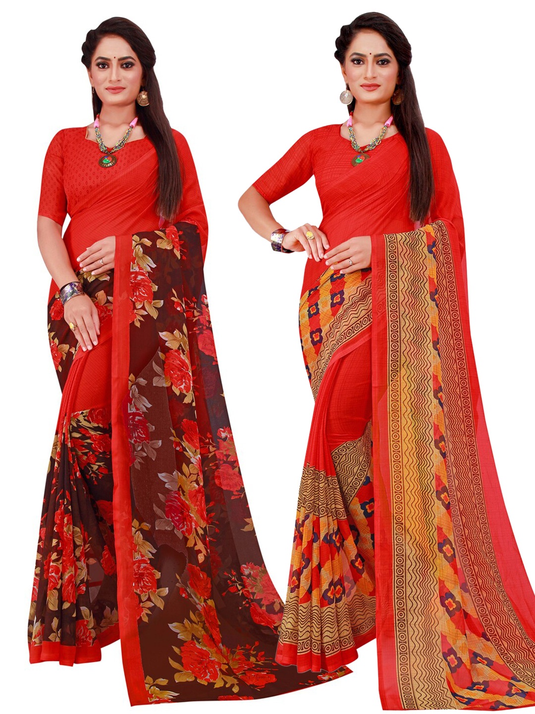 

SAADHVI Red Set of 2 Printed Pure Georgette Saree