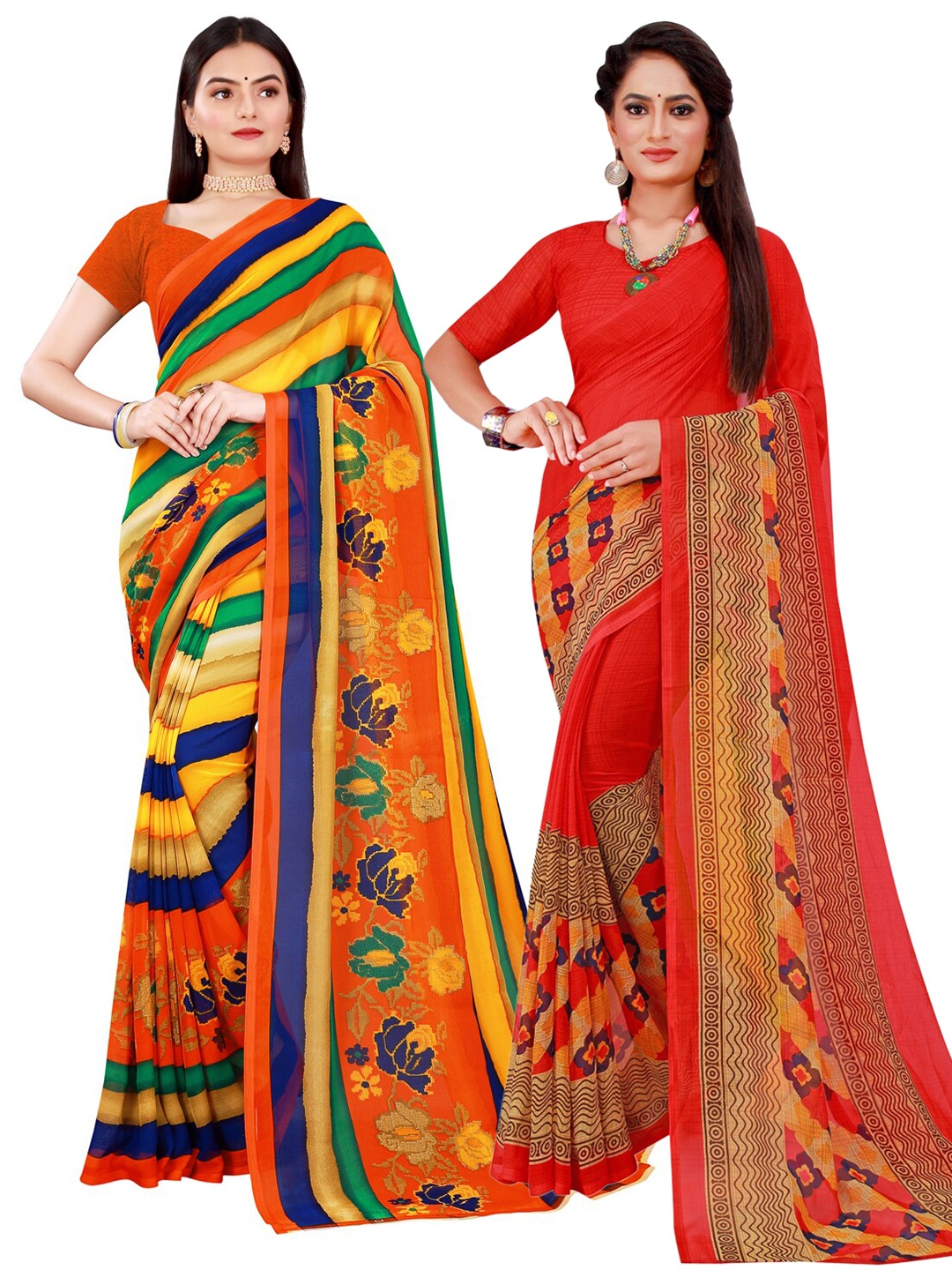 

SAADHVI Pack Of 2 Pure Georgette Sarees, Red