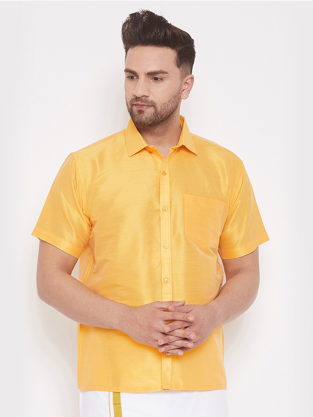 

VASTRAMAY Men Yellow Premium Ethnic Shirt