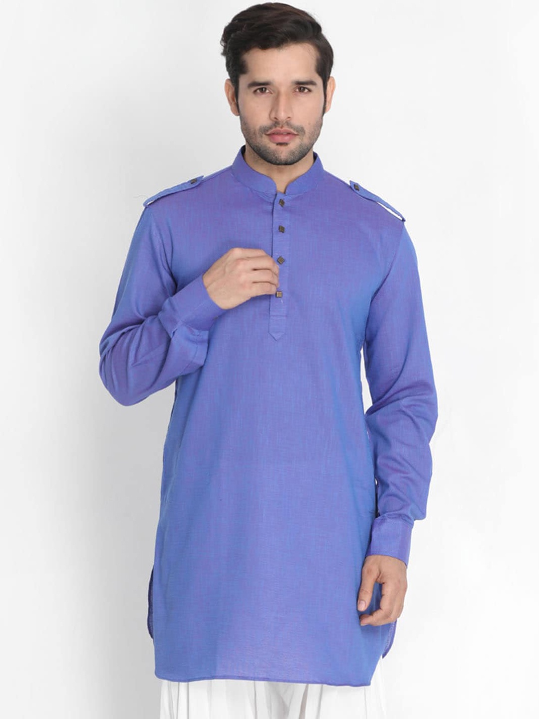 

VASTRAMAY Men Purple Flared Sleeves Thread Work Kurta