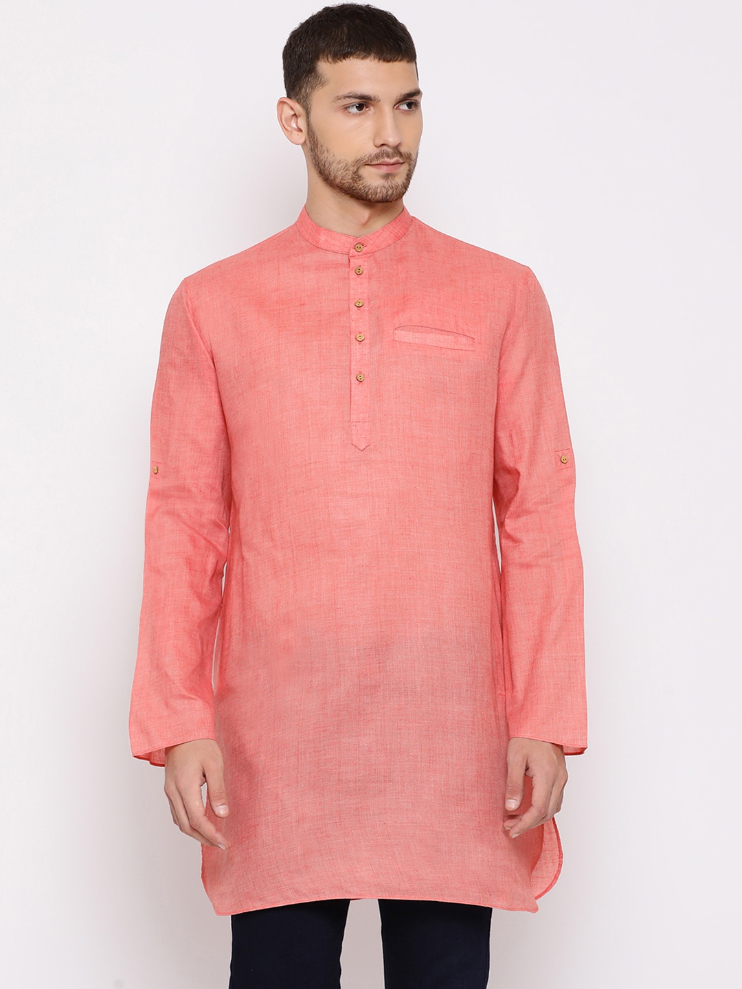 

VASTRAMAY Men Pink Straight Kurta